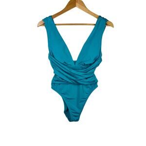 Trina Turk Teal Deep V-Neck One Piece Swimsuit Size 6